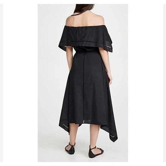 Theory Off Shoulder Dress Eyelet Ladder Black Size 0 - Picture 2 of 11